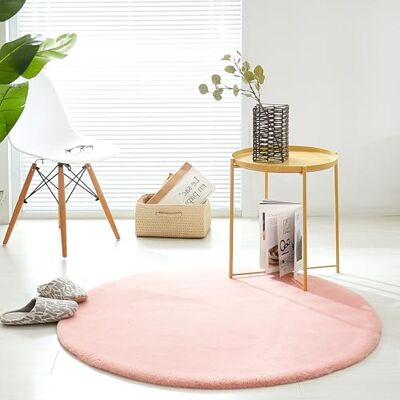 Teppich Wölkchen Pluizig vloerkleed van imitatiebont, imitatie Woonkamer Decoratie Wasbaar bontdeken als bedmat, stoelkussen roze, 120 cm rond Teppich Wölkchen Pluizig vloerkleed van imitatiebont, imitatie Woonkamer Decoratie Wasbaar bontdeken als bedmat, stoelkussen roze, 120 cm rond