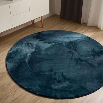 benuta Basic Vloerkleed voor woonkamer, imitatiebont, turquoise, rond, 160 cm, voor slaapkamer, kantoor, hal, baby, zacht, antislip, wasbaar, vloerverwarming benuta Basic Vloerkleed voor woonkamer, imitatiebont, turquoise, rond, 160 cm, voor slaapkamer, kantoor, hal, baby, zacht, antislip, wasbaar, vloerverwarming