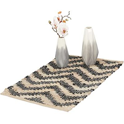 Relaxdays Tapijtloper van katoen en jute 50 x 80 cm Antislip Handgeweven Loper voor hal Keuken Zigzag Beige/zwart Relaxdays Tapijtloper van katoen en jute 50 x 80 cm Antislip Handgeweven Loper voor hal Keuken Zigzag Beige/zwart