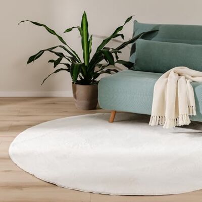 benuta Basic Vloerkleed voor woonkamer, imitatiebont, crème, rond, 160 cm, voor slaapkamer, kantoor, hal, baby, zacht, antislip, wasbaar, vloerverwarming benuta Basic Vloerkleed voor woonkamer, imitatiebont, crème, rond, 160 cm, voor slaapkamer, kantoor, hal, baby, zacht, antislip, wasbaar, vloerverwarming
