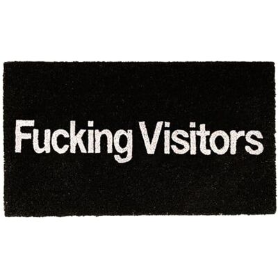 Fisura Deurmat voor de entree "F*cking visitors" van kokos met antislip onderkant van pvc, handbeschilderd, zwart, originele humoristische boodschap, 70 x 40 cm Fisura Deurmat voor de entree "F*cking visitors" van kokos met antislip onderkant van pvc, handbeschilderd, zwart, originele humoristische boodschap, 70 x 40 cm