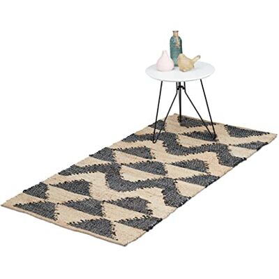 Relaxdays Tapijt van katoen en jute, antislip, handgeweven, zigzagpatroon, zwart/beige, 70 x 140 cm Relaxdays Tapijt van katoen en jute, antislip, handgeweven, zigzagpatroon, zwart/beige, 70 x 140 cm