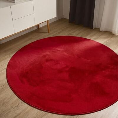 benuta Basic Vloerkleed voor woonkamer, imitatiebont, rood, rond, 160 cm, voor slaapkamer, kantoor, hal, baby, zacht, antislip, wasbaar, vloerverwarming benuta Basic Vloerkleed voor woonkamer, imitatiebont, rood, rond, 160 cm, voor slaapkamer, kantoor, hal, baby, zacht, antislip, wasbaar, vloerverwarming