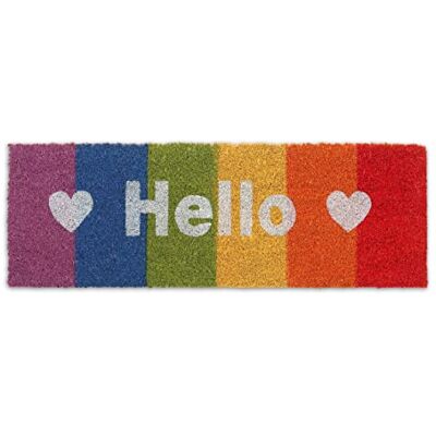Relaxdays Deurmat van kokosvezel met opschrift Hello 75 x 25 cm, regenboog, voor binnen en buiten, weerbestendig, meerkleurig Relaxdays Deurmat van kokosvezel met opschrift Hello 75 x 25 cm, regenboog, voor binnen en buiten, weerbestendig, meerkleurig