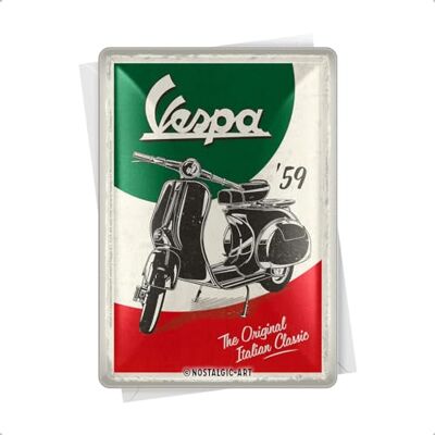 Retro ansichtkaart, 10 x 14 cm, Vespa Italian Classic Origineel Vespa gelicentieerd product (OLP), metaal, vintage design, cadeau-idee voor Vespa-fans Retro ansichtkaart, 10 x 14 cm, Vespa Italian Classic Origineel Vespa gelicentieerd product (OLP), metaal, vintage design, cadeau-idee voor Vespa-fans