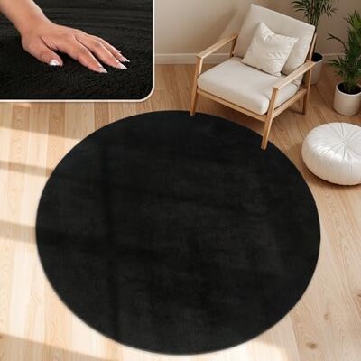 Paco Home Vloerkleed voor de woonkamer, effen, wasbaar, korte en zachte pool rond: 160 cm, zwart Paco Home Vloerkleed voor de woonkamer, effen, wasbaar, korte en zachte pool rond: 160 cm, zwart