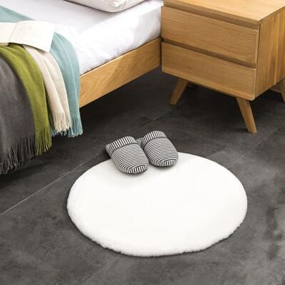 Teppich Wölkchen Pluizig vloerkleed van imitatiebont, imitatie Woonkamer Decoratie Wasbaar bontdeken als bedmat, stoelkussen wit, 60 cm rond Teppich Wölkchen Pluizig vloerkleed van imitatiebont, imitatie Woonkamer Decoratie Wasbaar bontdeken als bedmat, stoelkussen wit, 60 cm rond