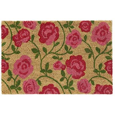 Relaxdays Kokosdeurmat, rozenmotief, deurmat 40 x 60 cm, binnen, buiten, antislip, felroze/natuur Relaxdays Kokosdeurmat, rozenmotief, deurmat 40 x 60 cm, binnen, buiten, antislip, felroze/natuur