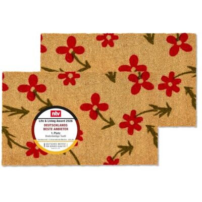 Astra Set van 2 kokosmatten voor binnen en buiten bloemen Antislip deurmat voor binnen en buiten, weerbestendig, kokosvezel Astra Set van 2 kokosmatten voor binnen en buiten bloemen Antislip deurmat voor binnen en buiten, weerbestendig, kokosvezel