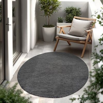 Paco Home Tapijt voor binnen en buiten, balkon, terras, keukentapijt, effen, gespikkeld, afmetingen: 80 cm, rond, kleur: antraciet Paco Home Tapijt voor binnen en buiten, balkon, terras, keukentapijt, effen, gespikkeld, afmetingen: 80 cm, rond, kleur: antraciet