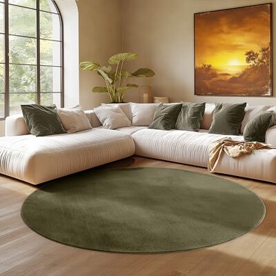 SIMPEX Rond tapijt, groen, 160 cm, laagpolig tapijt, wasbaar, rond, antislip en zacht, modern effen design, voor woonkamer, slaapkamer, keuken en kinderkamer SIMPEX Rond tapijt, groen, 160 cm, laagpolig tapijt, wasbaar, rond, antislip en zacht, modern effen design, voor woonkamer, slaapkamer, keuken en kinderkamer