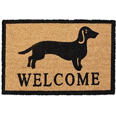 Relaxdays Kokosdeurmat, met teckel en opschrift Welcome, rubber, voor binnen, buiten, 60 x 40 cm, natuur/zwart, 1 stuk Relaxdays Kokosdeurmat, met teckel en opschrift Welcome, rubber, voor binnen, buiten, 60 x 40 cm, natuur/zwart, 1 stuk