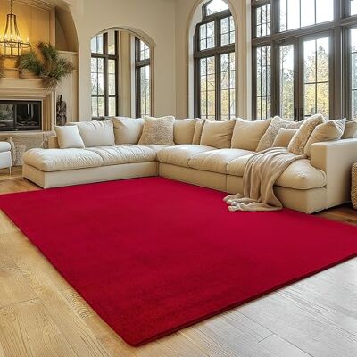 SIMPEX Vloerkleed, rood, 200 x 280 cm, laagpolig, wasbaar, antislip en zacht, modern effen design voor woonkamer, slaapkamer, keuken en kinderkamer SIMPEX Vloerkleed, rood, 200 x 280 cm, laagpolig, wasbaar, antislip en zacht, modern effen design voor woonkamer, slaapkamer, keuken en kinderkamer