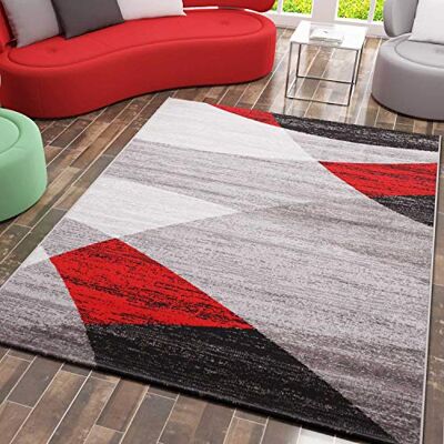 VIMODA Tapijt met geometrisch patroon in grijs, wit, zwart en rood, afmetingen: 60 x 110 cm VIMODA Tapijt met geometrisch patroon in grijs, wit, zwart en rood, afmetingen: 60 x 110 cm