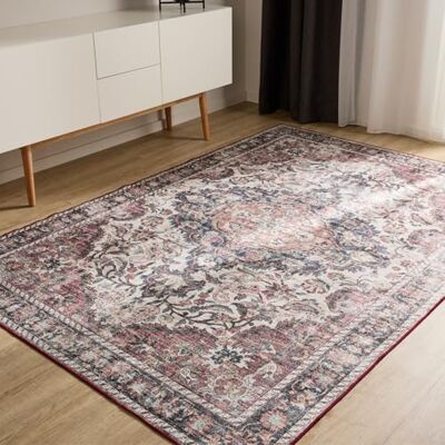 benuta Basic George Vloerkleed voor de woonkamer, meerkleurig, rood, 200 x 300 cm, wasbaar, rechthoekig, vintage, elegant, retro tapijt voor slaapkamer, hal, eetkamer benuta Basic George Vloerkleed voor de woonkamer, meerkleurig, rood, 200 x 300 cm, wasbaar, rechthoekig, vintage, elegant, retro tapijt voor slaapkamer, hal, eetkamer