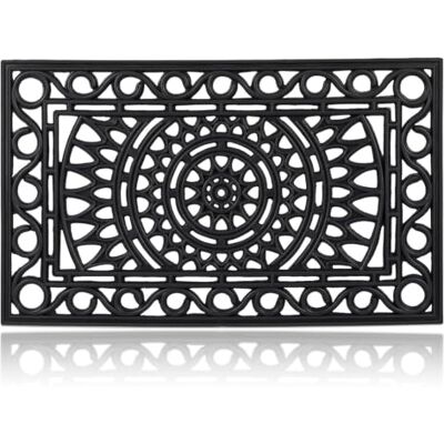 Relaxdays Rubberen deurmat, 45 x 75 cm, antislip, duurzaam, voor buiten, entreemat, ornamenten, zwart Relaxdays Rubberen deurmat, 45 x 75 cm, antislip, duurzaam, voor buiten, entreemat, ornamenten, zwart