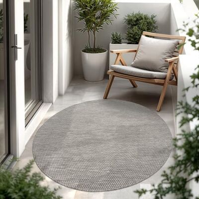 Paco Home Tapijt voor binnen en buiten, balkon, terras, keukentapijt, effen, gespikkeld, afmetingen: 160 cm, rond, kleur: grijs Paco Home Tapijt voor binnen en buiten, balkon, terras, keukentapijt, effen, gespikkeld, afmetingen: 160 cm, rond, kleur: grijs