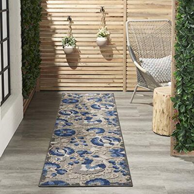 Nourison Aloha Tapijtloper tropisch bloemenpatroon, voor binnen en buiten, natuur/blauw, 0,7 x 3,6 m Nourison Aloha Tapijtloper tropisch bloemenpatroon, voor binnen en buiten, natuur/blauw, 0,7 x 3,6 m
