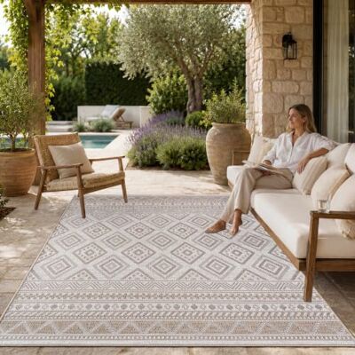 Paco Home Vloerkleed voor binnen en buiten, balkon, terras, keuken, etnische motief, boho, modern, afmetingen: 80 x 150 cm, kleur: beige 2 Paco Home Vloerkleed voor binnen en buiten, balkon, terras, keuken, etnische motief, boho, modern, afmetingen: 80 x 150 cm, kleur: beige 2