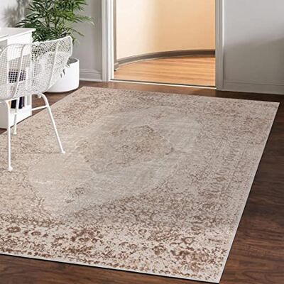 Mazovia Modern vloerkleed voor de woonkamer, groot formaat tapijt voor slaapkamer, volwassenen, modern, laagpolig tapijt voor slaapkamer en woonkamer, rug vintage abstract patroon, 240 x 330 cm, beige Mazovia Modern vloerkleed voor de woonkamer, groot formaat tapijt voor slaapkamer, volwassenen, modern, laagpolig tapijt voor slaapkamer en woonkamer, rug vintage abstract patroon, 240 x 330 cm, beige