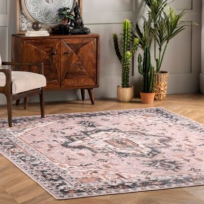nuLOOM Sasha Decoratief tapijt, ultradun, machinewasbaar, medaillonmotief, roze, 0,6 x 0,9 m nuLOOM Sasha Decoratief tapijt, ultradun, machinewasbaar, medaillonmotief, roze, 0,6 x 0,9 m