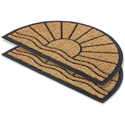 Astra Antislipmat voor buiten, weerbestendig, entreemat van rubber en kokos, tapijt, set van 2, 45 x 75 cm, zon, halfrond Astra Antislipmat voor buiten, weerbestendig, entreemat van rubber en kokos, tapijt, set van 2, 45 x 75 cm, zon, halfrond