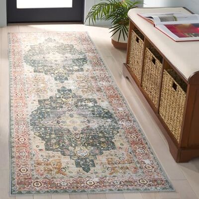 SAFAVIEH Distressed Arizona Collection tapijt, machinewasbaar, antislip, ideaal voor drukke ruimtes, Arizona collectie, laagpolig, rood en ivoor, 183 x 183 cm SAFAVIEH Distressed Arizona Collection tapijt, machinewasbaar, antislip, ideaal voor drukke ruimtes, Arizona collectie, laagpolig, rood en ivoor, 183 x 183 cm