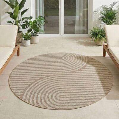 Carpetsale24 Rond vloerkleed voor buiten, 120 cm, beige, weerbestendig en uv-bestendig, tapijt voor balkon, terras, tuin, binnen en buiten, Skandi Boho-design, gemakkelijk te reinigen Carpetsale24 Rond vloerkleed voor buiten, 120 cm, beige, weerbestendig en uv-bestendig, tapijt voor balkon, terras, tuin, binnen en buiten, Skandi Boho-design, gemakkelijk te reinigen