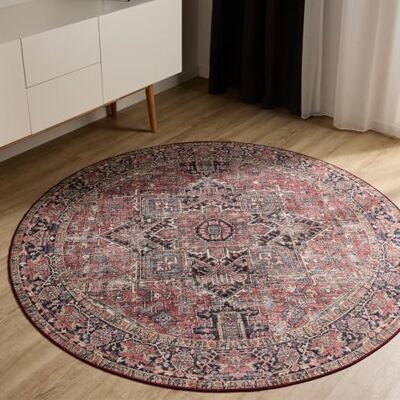 benuta Basic George Vloerkleed voor de woonkamer, meerkleurig, beige, 120 cm, rond, wasbaar, vintage, elegant, retro tapijt voor slaapkamer, hal, eetkamer benuta Basic George Vloerkleed voor de woonkamer, meerkleurig, beige, 120 cm, rond, wasbaar, vintage, elegant, retro tapijt voor slaapkamer, hal, eetkamer