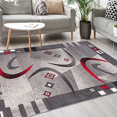 Mazovia Modern tapijt tapijt voor slaapkamer, woonkamer en eetkamer robuust tapijt met zachte korte pool woonkamertapijt Oeko-Tex collectie ATENA grijs 140 x 200 cm Mazovia Modern tapijt tapijt voor slaapkamer, woonkamer en eetkamer robuust tapijt met zachte korte pool woonkamertapijt Oeko-Tex collectie ATENA grijs 140 x 200 cm