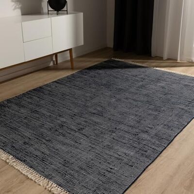 benuta Basic Tom Katoenen tapijt, donkerblauw, 60 x 100 cm, handgeweven, 100% gerecycled, geschikt voor vloerverwarming, voor woonkamer, slaapkamer, hal, eetkamer benuta Basic Tom Katoenen tapijt, donkerblauw, 60 x 100 cm, handgeweven, 100% gerecycled, geschikt voor vloerverwarming, voor woonkamer, slaapkamer, hal, eetkamer