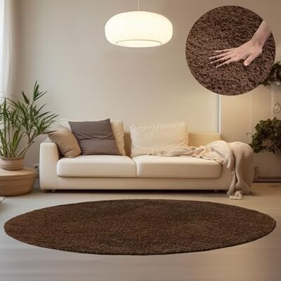 HomebyHome shaggy tapijt, rond, hoogpolig, extra zacht, pluizig tapijt, voor slaapkamer, keuken, tapijt, Halı Kilim, bruin, 200 cm HomebyHome shaggy tapijt, rond, hoogpolig, extra zacht, pluizig tapijt, voor slaapkamer, keuken, tapijt, Halı Kilim, bruin, 200 cm