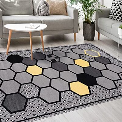 Mazovia Modern tapijt, tapijt voor slaapkamer, woonkamer en eetkamer, robuust, zacht, laagpolig, Oeko-Tex woonkamertapijt, ATENA-collectie, grijs/geel, 180 x 250 cm Mazovia Modern tapijt, tapijt voor slaapkamer, woonkamer en eetkamer, robuust, zacht, laagpolig, Oeko-Tex woonkamertapijt, ATENA-collectie, grijs/geel, 180 x 250 cm