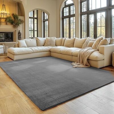 SIMPEX Vloerkleed grijs, 240 x 340 cm, laagpolig tapijt, wasbaar, antislip en zacht, modern effen design, voor woonkamer, slaapkamer, keuken en kinderkamer SIMPEX Vloerkleed grijs, 240 x 340 cm, laagpolig tapijt, wasbaar, antislip en zacht, modern effen design, voor woonkamer, slaapkamer, keuken en kinderkamer