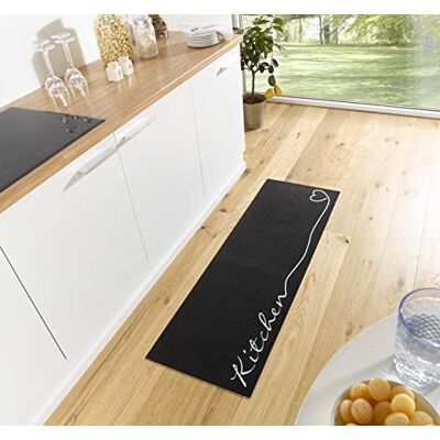 HANSE Home Zala Living Cook & Clean tapijt, laagpolig, antislip, wasbaar, voor hal, keuken, woonkamer, zwart, 50 x 150 cm HANSE Home Zala Living Cook & Clean tapijt, laagpolig, antislip, wasbaar, voor hal, keuken, woonkamer, zwart, 50 x 150 cm