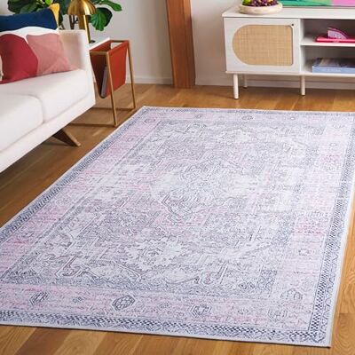 SAFAVIEH Distressed Arizona Collection machinewasbaar en antislip tapijt, ideaal voor drukbezochte ruimtes, Arizona collectie, laagpolig, rood en ivoor, 183 x 183 cm SAFAVIEH Distressed Arizona Collection machinewasbaar en antislip tapijt, ideaal voor drukbezochte ruimtes, Arizona collectie, laagpolig, rood en ivoor, 183 x 183 cm