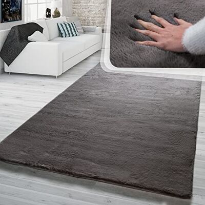 TT Home Hoogpolig tapijt voor slaapkamer, pluizig, imitatiebont, kleur: antraciet houtskool, afmetingen: 160 x 230 cm TT Home Hoogpolig tapijt voor slaapkamer, pluizig, imitatiebont, kleur: antraciet houtskool, afmetingen: 160 x 230 cm