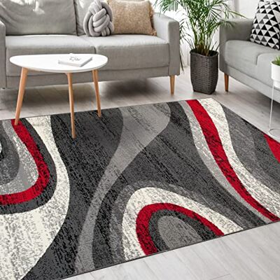 Mazovia Modern tapijt, tapijt voor slaapkamer, woonkamer en eetkamer, robuust, zacht, laagpolig, Oeko-Tex woonkamertapijt, ATENA-collectie, grijs/rood, 250 x 350 cm Mazovia Modern tapijt, tapijt voor slaapkamer, woonkamer en eetkamer, robuust, zacht, laagpolig, Oeko-Tex woonkamertapijt, ATENA-collectie, grijs/rood, 250 x 350 cm