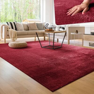 Paco Home Vloerkleed voor de woonkamer, effen, wasbaar, korte en zachte pool 240 x 340 cm, rood Paco Home Vloerkleed voor de woonkamer, effen, wasbaar, korte en zachte pool 240 x 340 cm, rood