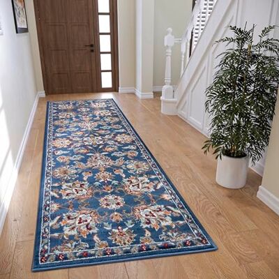 HANSE Home Caracci Oosters tapijt, klassiek, dicht geweven met ornamenten en bloemenpatronen, zacht, laagpolig, voor slaapkamer, eetkamer, woonkamer, hal, keuken, blauw, 80 x 240 cm HANSE Home Caracci Oosters tapijt, klassiek, dicht geweven met ornamenten en bloemenpatronen, zacht, laagpolig, voor slaapkamer, eetkamer, woonkamer, hal, keuken, blauw, 80 x 240 cm