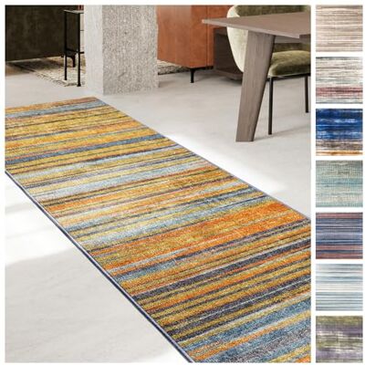 KARAT Tapijt, antislip, modern, voor woonkamer, slaapkamer, verkocht per meter, op maat, oranje-grijs, 80 x 400 cm (calama) KARAT Tapijt, antislip, modern, voor woonkamer, slaapkamer, verkocht per meter, op maat, oranje-grijs, 80 x 400 cm (calama)