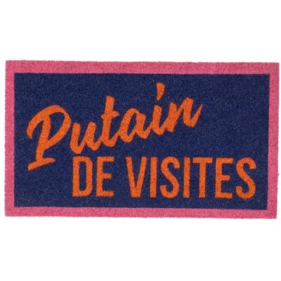 Fisura Deurmat voor entree huis "P*tain de visites" van kokos met antislip onderkant van pvc voor binnen, oranje en blauw, handbeschilderd, brutale en grappige boodschap, 70 x 40 cm Fisura Deurmat voor entree huis "P*tain de visites" van kokos met antislip onderkant van pvc voor binnen, oranje en blauw, handbeschilderd, brutale en grappige boodschap, 70 x 40 cm