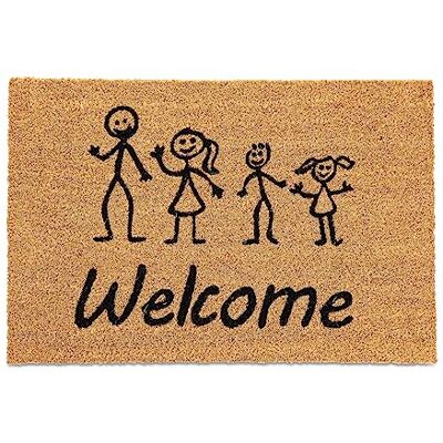 Relaxdays Kokosvezel deurmat familie Welcome 60 x 40 cm antislip deurmat voor binnen en buiten natuur/zwart Relaxdays Kokosvezel deurmat familie Welcome 60 x 40 cm antislip deurmat voor binnen en buiten natuur/zwart