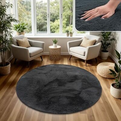 TT Home Hoogpolig tapijt voor slaapkamer, imitatiebont, konijnenbont, antraciet, maat: 160 cm TT Home Hoogpolig tapijt voor slaapkamer, imitatiebont, konijnenbont, antraciet, maat: 160 cm