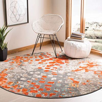 SAFAVIEH Boho tapijt voor woonkamer, eetkamer, slaapkamer Madison collectie laagpolig grijs oranje 122 x 122 cm SAFAVIEH Boho tapijt voor woonkamer, eetkamer, slaapkamer Madison collectie laagpolig grijs oranje 122 x 122 cm