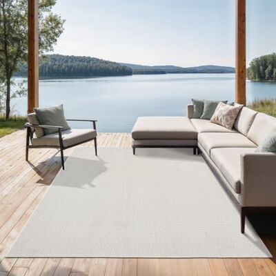 the carpet het Mistra Tapis-tapijt, duurzaam, plat, modern design, ideaal voor keuken en eetkamer, zeer vlak, ook voor buiten, crèmekleurig, 120 x 170 cm the carpet het Mistra Tapis-tapijt, duurzaam, plat, modern design, ideaal voor keuken en eetkamer, zeer vlak, ook voor buiten, crèmekleurig, 120 x 170 cm