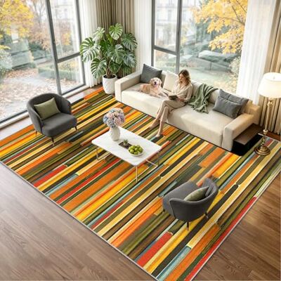 Voxirum Extra groot vloerkleed, geometrisch patroon, modern, antislip, woonkamer of slaapkamer, machinewasbaar, tapijt voor slaapkamer, volwassenen, kinderen, jongeren, geel, 120 x 140 cm Voxirum Extra groot vloerkleed, geometrisch patroon, modern, antislip, woonkamer of slaapkamer, machinewasbaar, tapijt voor slaapkamer, volwassenen, kinderen, jongeren, geel, 120 x 140 cm