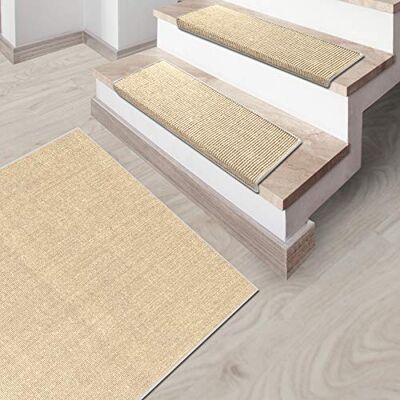 casa pura Set van 15 traptreden, sisaltapijt, 100% natuurlijk, antislip, katoenen rand, elegante bescherming tegen loopneus, Sylt ivoor, 24 x 65 cm, rechthoekig casa pura Set van 15 traptreden, sisaltapijt, 100% natuurlijk, antislip, katoenen rand, elegante bescherming tegen loopneus, Sylt ivoor, 24 x 65 cm, rechthoekig