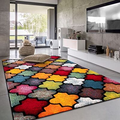 Paco Home Modern laagpolig woonkamertapijt, geometrisch 3D-motief, afmetingen: 160 x 230 cm, kleur: meerkleurig 4 Paco Home Modern laagpolig woonkamertapijt, geometrisch 3D-motief, afmetingen: 160 x 230 cm, kleur: meerkleurig 4