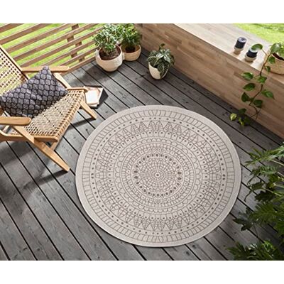 HANSE Home Northrugs Porto Rond tapijt, omkeerbaar, waterdicht, mandala-patroon, weerbestendig, voor balkon, terras, tuin, woonkamer, linnen, diameter 100 cm HANSE Home Northrugs Porto Rond tapijt, omkeerbaar, waterdicht, mandala-patroon, weerbestendig, voor balkon, terras, tuin, woonkamer, linnen, diameter 100 cm